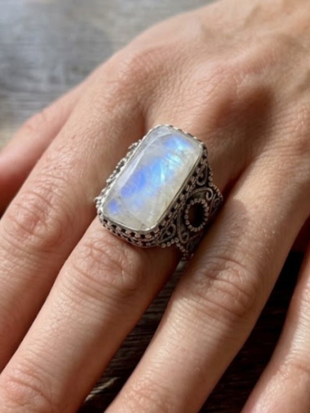 Sterling silver faceted moonstone ring